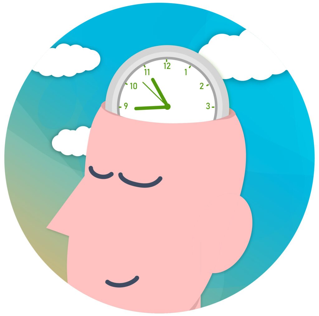 A person with a clock on the top of their head to symbolize being patient.